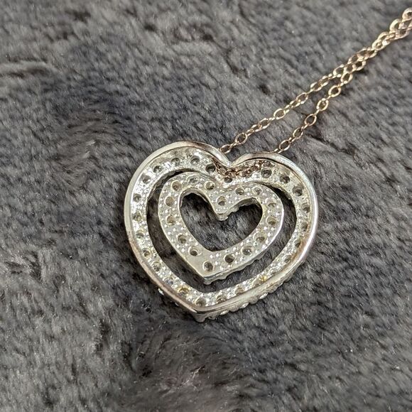 Vintage Sterling Silver & Cubic Zirconia Double Heart Necklace - Picture 15 of 15